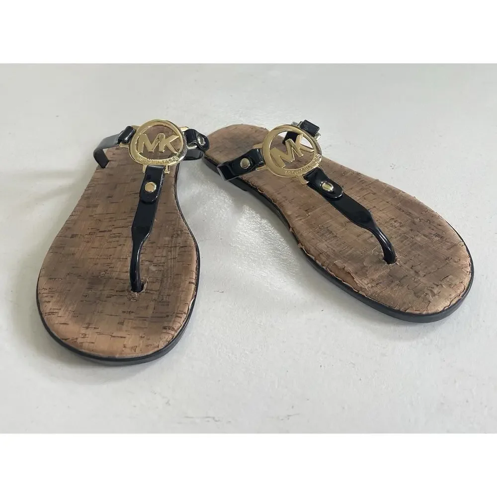 Michael Kors Women Black Logo Thong Sandals Slip On Jelly Summer Flip Flop Sz 7